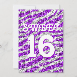 Invitación de Glitz Zebra Púrpura 'Sweet 16'