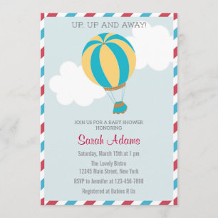 Invitación de globo aerostático Baby Shower Azul r