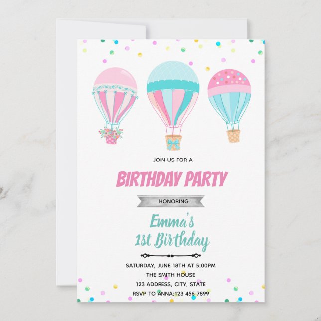 invitación de globo aerostático pastel (Anverso)