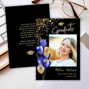 Invitación de globo azul de la Marina Graduada de 