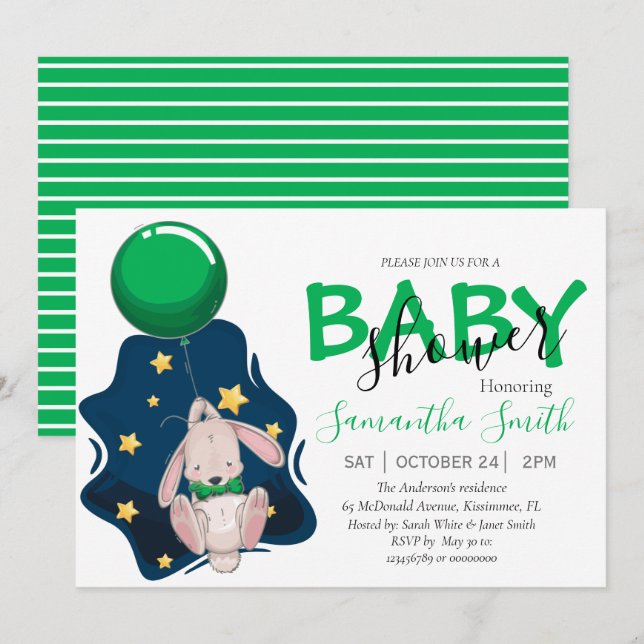 Invitación de globo Baby Shower Rabbit (Anverso / Reverso)
