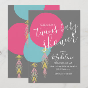 Invitación de globo boho de borla para ducha de ge