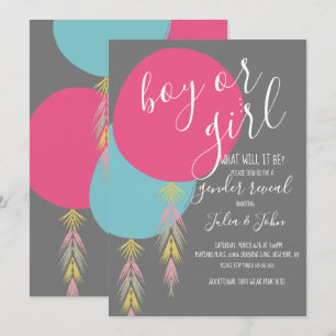 Invitación de globo boho de borla para revelar gén