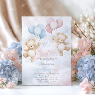 Invitación de globo de oso de revelación de género