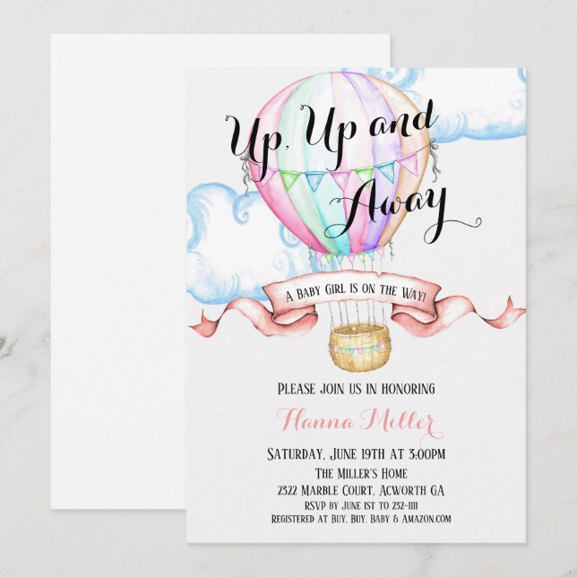 Invitación de Globos Aerostáticos para Baby Shower (Anverso / Reverso)
