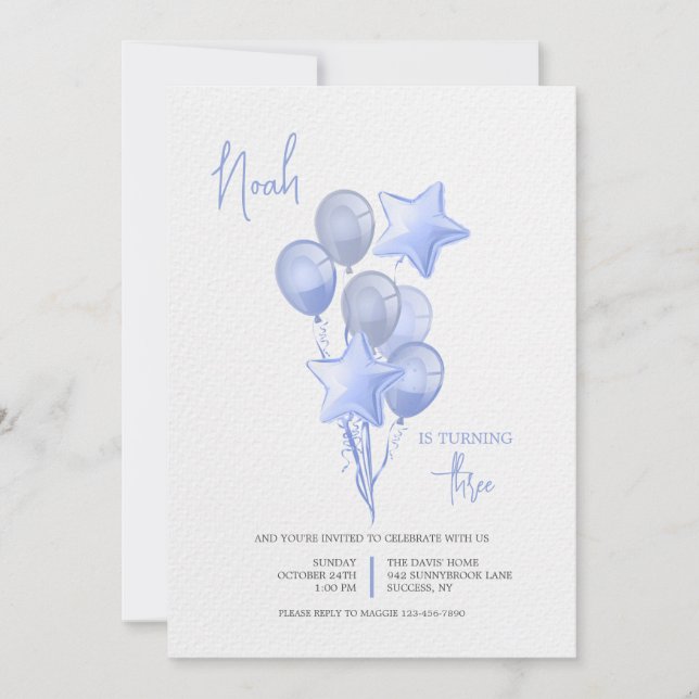 Invitación de Globos Azules (Anverso)
