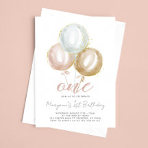 Invitación de globos de acuarela para la niña en s