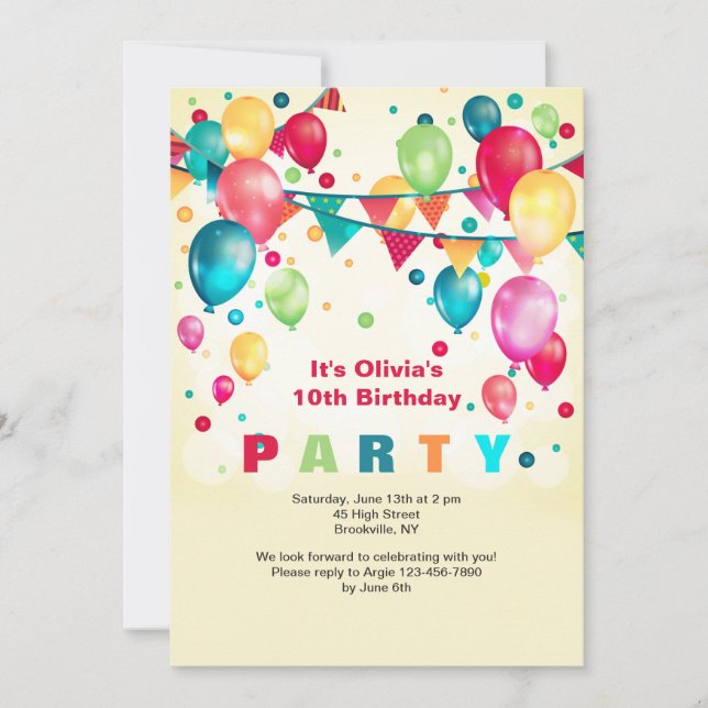 Invitación de globos de fiesta (Anverso)