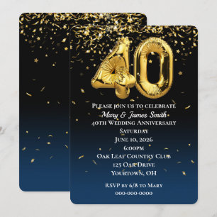 Invitación de globos de oro con confeti para anive