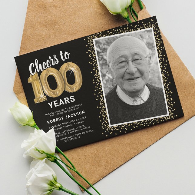 Invitación de globos de oro para cumpleaños número (Subido por el creador)