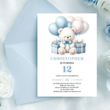 Invitación de globos de osito de peluche para cump