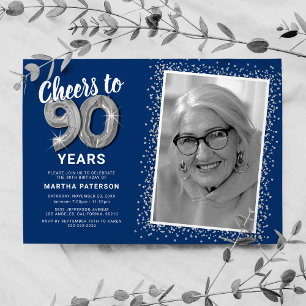 Invitación de globos de plata para el 90 cumpleaño