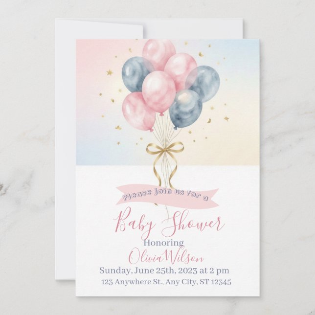 Invitación de globos de revelación de género (Anverso)