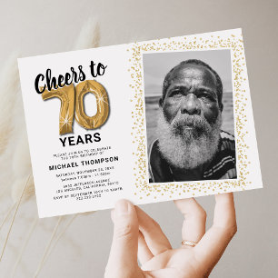 Invitación de globos dorados para el 70 cumpleaños