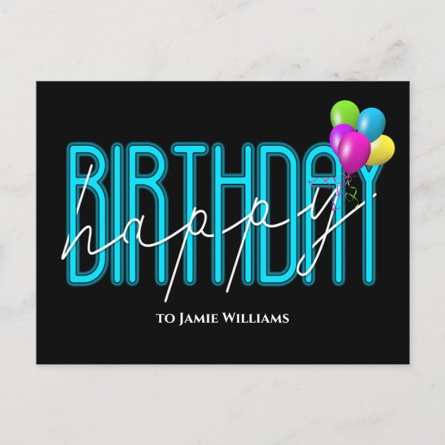 Invitación de globos fiestas del cumpleaños neón f (Anverso)