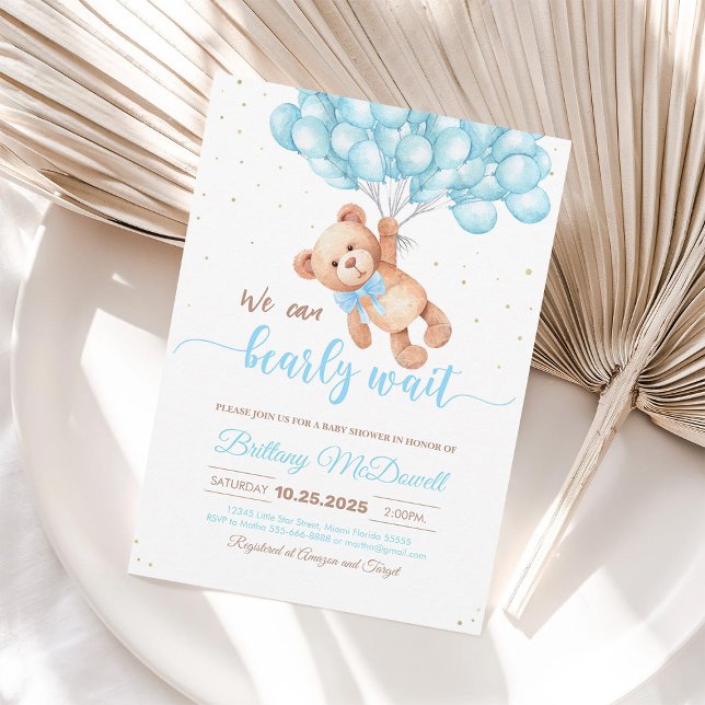 Invitación de globos para baby shower de osito de  (Subido por el creador)
