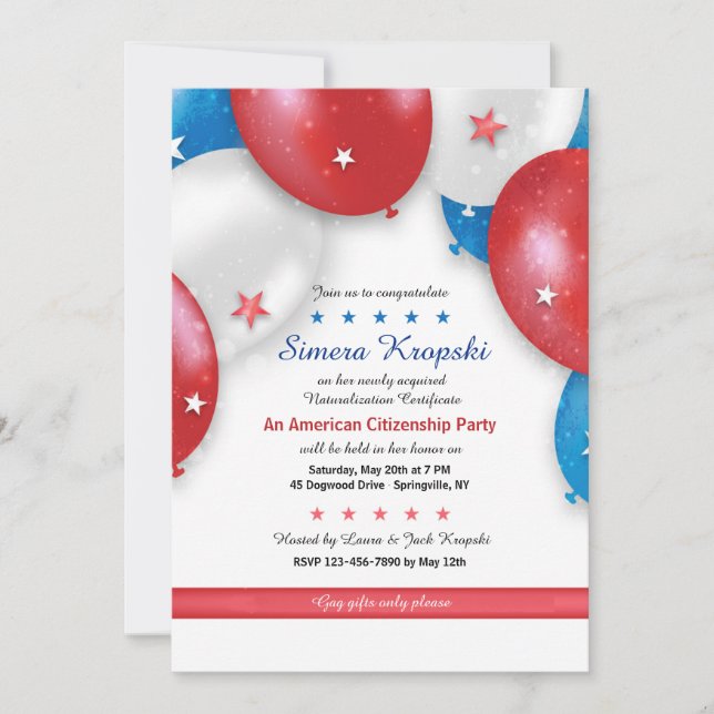Invitación de globos patrióticos (Anverso)