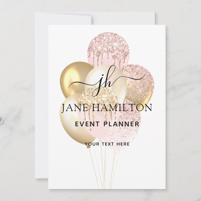 Invitación de globos Purpurina monograma elegante (Anverso)