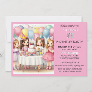 Invitación de globos rosados para niñas en su octa