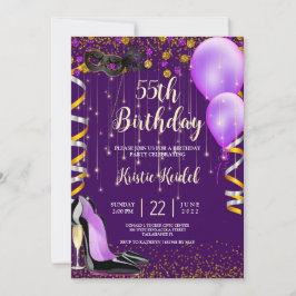 Invitación de globos y champán morado