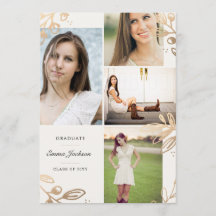 Invitación de Gold Leaves 4 Photo Grad
