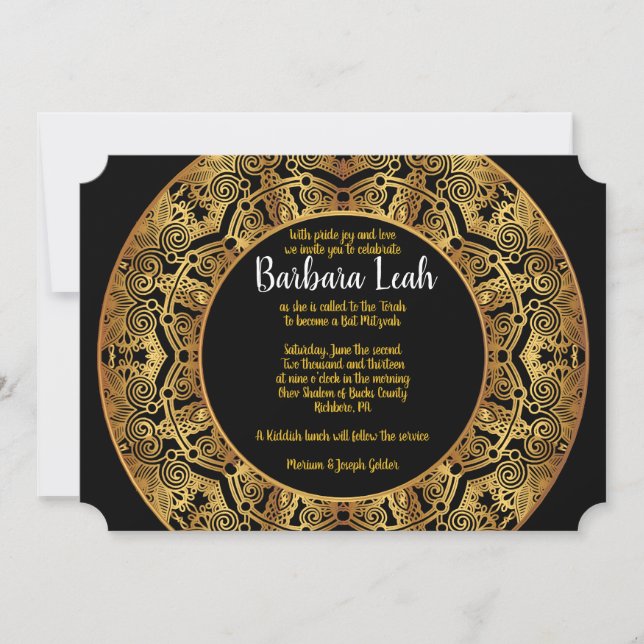 Invitación de GOLDEN Circular Bat Mitzvah (Anverso)