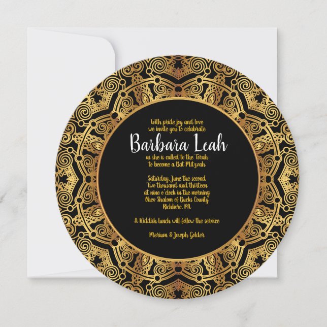 Invitación de GOLDEN Circular Bat Mitzvah (Anverso)
