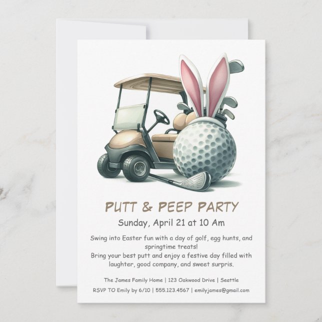 Invitación de golf de Pascua para fiesta Putt & Pe (Anverso)