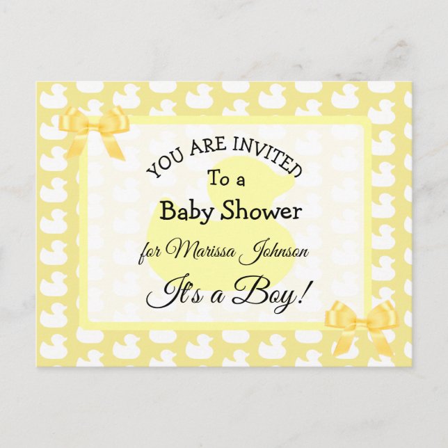 Invitación de goma amarilla de Duckie Baby'Shower (Anverso)