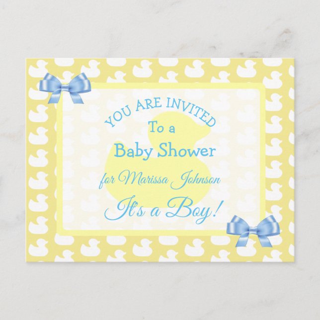Invitación de goma amarilla de Duckie Baby'Shower (Anverso)