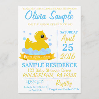Invitación de goma de Baby Shower del pato