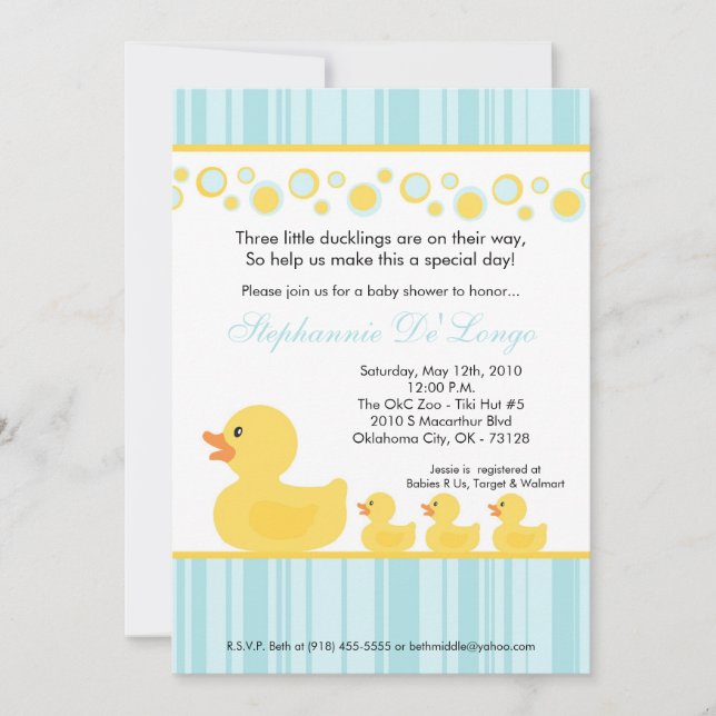 invitación de goma de Baby Shower del pato de los (Anverso)