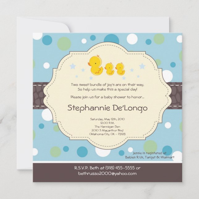 invitación de goma de Baby Shower del pato del (Anverso)