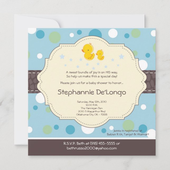invitación de goma de Duckie Baby Shower del pato (Anverso)