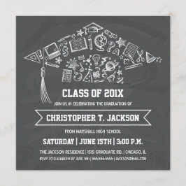 Invitación de gorra de graduación de pizarra con f