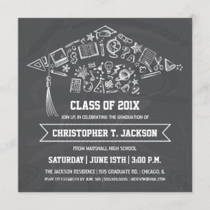 Invitación de gorra de graduación de pizarra con f