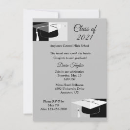 Invitación de Gorras de graduación en blanco y neg