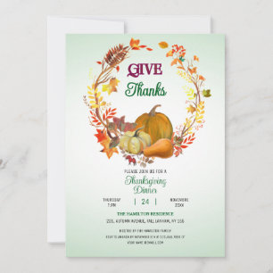 Invitación Dé gracias por las hojas caídas cena de Acción de