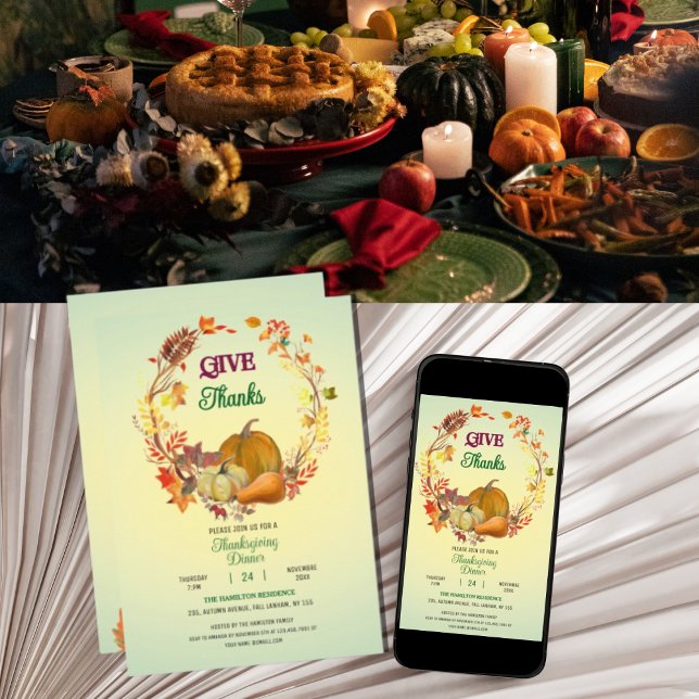 Invitación Dé gracias por las hojas caídas cena de Acción de  (Subido por el creador)