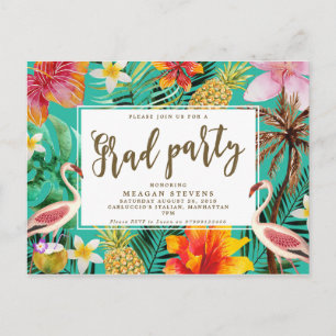 Invitación de Grad Party flamingo hibiscus tropica