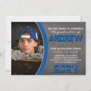 Invitación de Grad Royal Blue & Bronze Chalkboard
