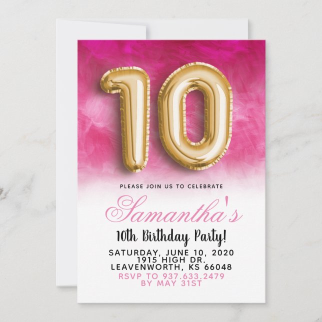 Invitación de gradiente de cumpleaños número 10 (Anverso)