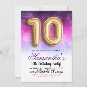 Invitación de gradiente para cumpleaños número 10