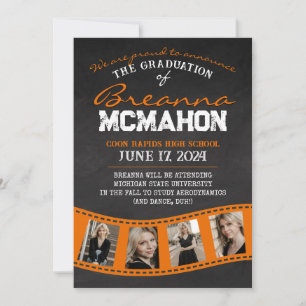 Invitación de Grado de Chalkboard Filmstrip naranj