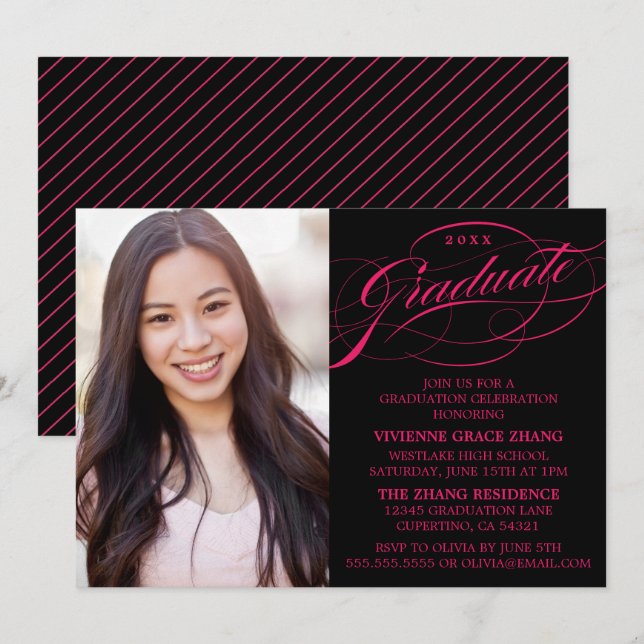 INVITACIÓN DE GRADO DE FIESTA CON LETRA ELEGANTE Y (Anverso / Reverso)