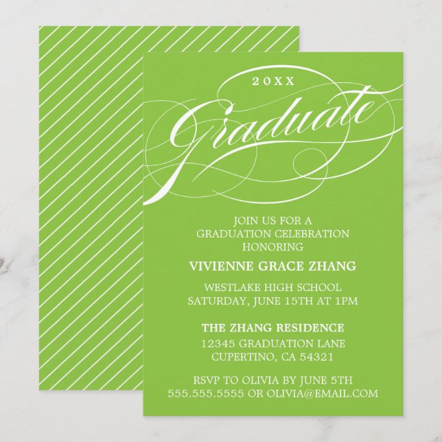 INVITACIÓN DE GRADO DE FIESTA CON LETRA ELEGANTE Y (Anverso / Reverso)