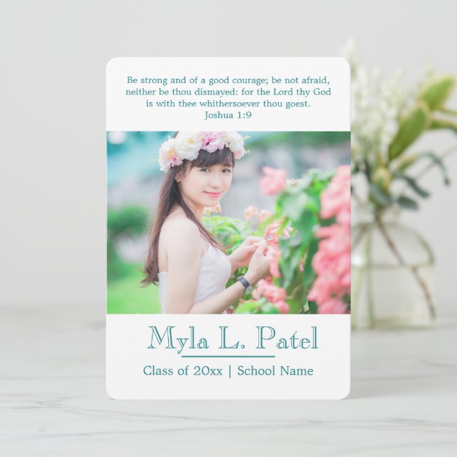 Invitación de Grado de Foto de Escritura Cristiana (Anverso de pie)