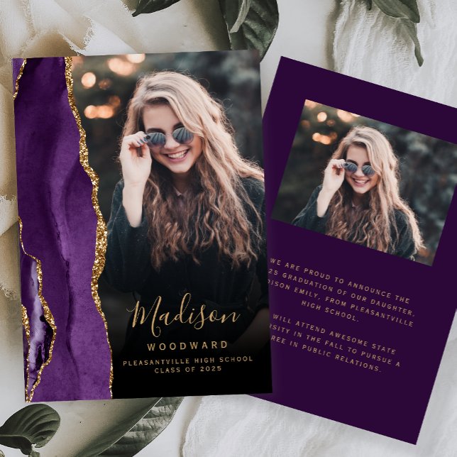 Invitación de Grado de Fotografía Purple Gold Agat (Subido por el creador)