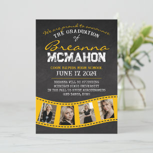 Invitación de Grado de tira de película dorada