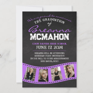 Invitación de Grado de tira de película púrpura